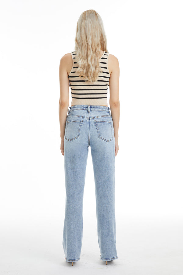 Women High Rise Stretch Relaxed Straight Jeans BYT5196