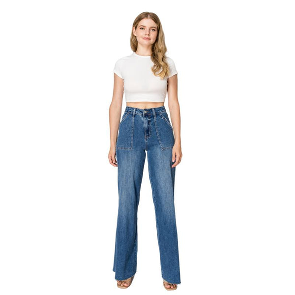 Utility Patch Pocket High Rise Wide Leg Jeans BYW8103