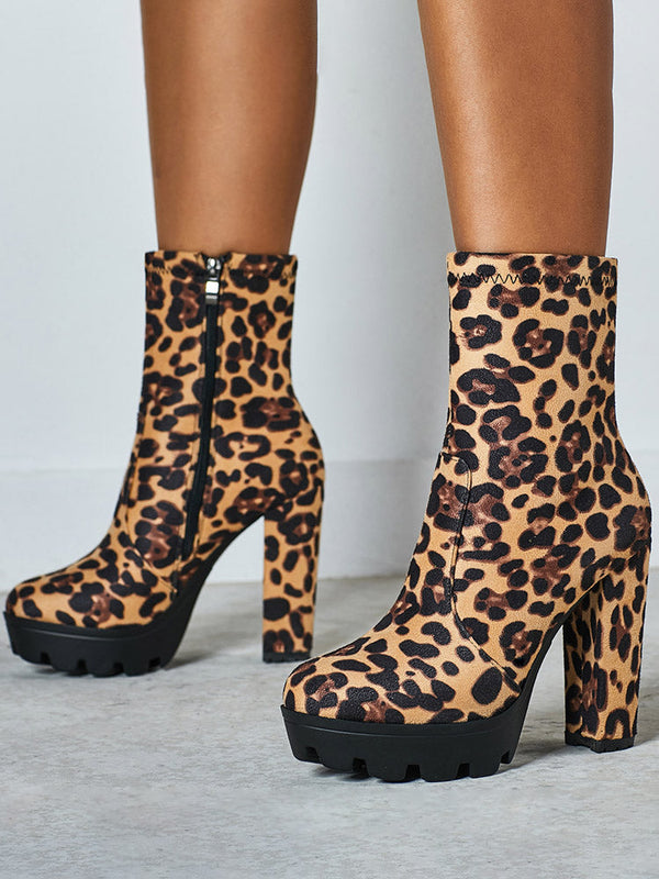 Leopard Chunky Heel Boots