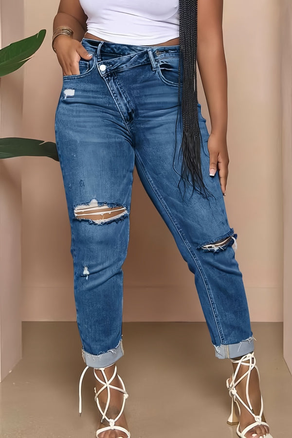 Ripped High Waist Slim Jeans