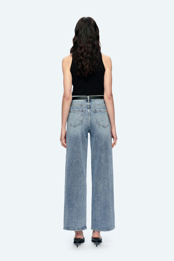 Women High Rise Stretch Wide Leg Side Slit Grinding Jeans BYW8037