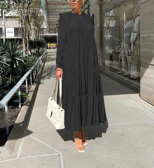 Long Sleeve Loose Patchwork Long Dress