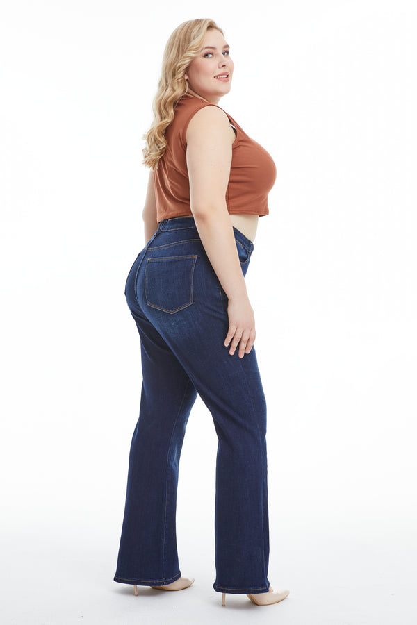 Women High Rise  Stretch Flare Plus Size Jeans  BYF1125