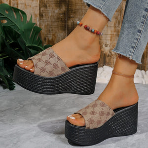 Slope Heel Denim Slippers