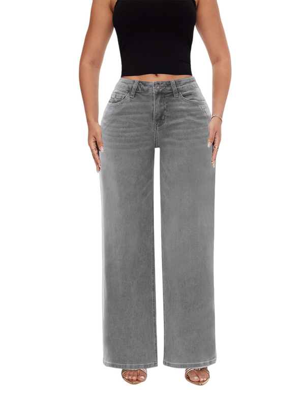 ONESO BBL Wide Leg Jeans for Women Stretchy Mid Low Rise Butts Lifting Baggy Jeans Trendy Loose Fit Cute Mom Jeans