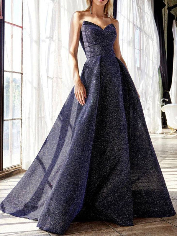 V Neck Slit Glitter Tube Gown