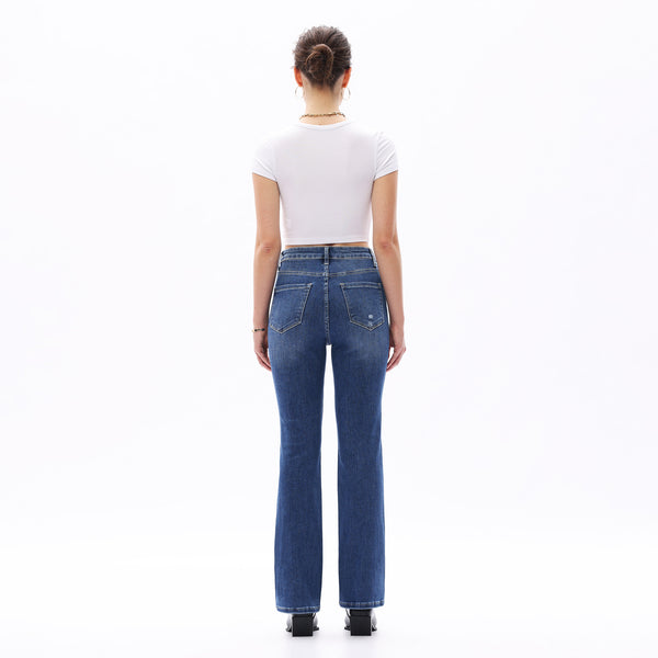 ONESO Classic Straight Leg High Rise Jeans Casual Distressed Denim Vintage Wash Women Jeans