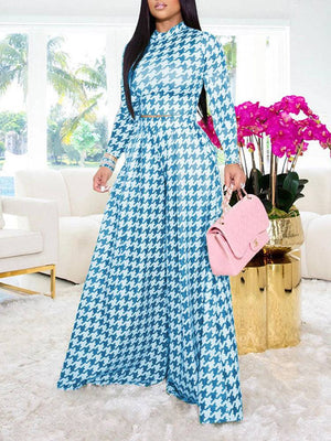 Plaid Long Sleeve Wide Leg Set