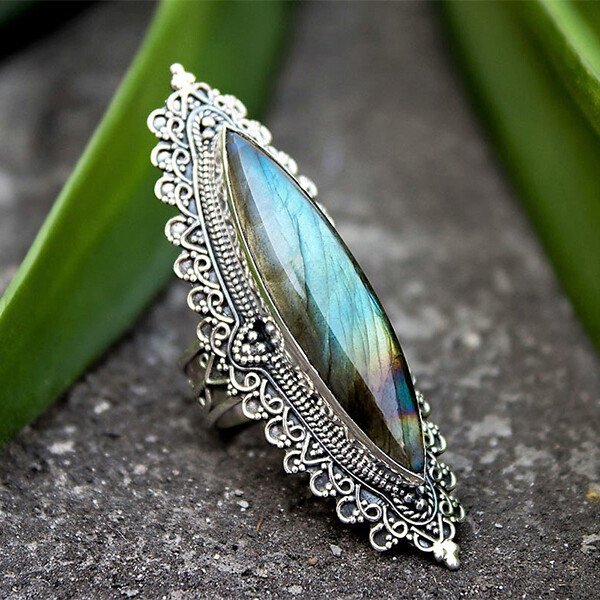 Sterling Silver Marquise shape Labradorite Handmade Ring