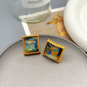 Geometric Wave Colorful Resin Fashion Light Luxury Retro Earrings