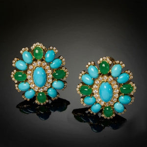 Antique Flower Turquoise Gem Earrings