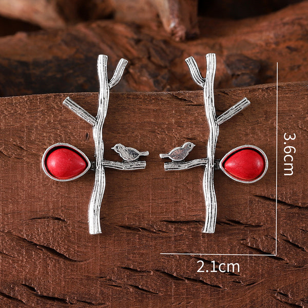 Vintage Inlaid Redpine Branch Earrings