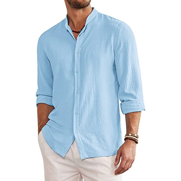 Men's new summer collage linen cardigan long sleeve shirt