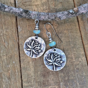 Turquoise Plant Lotus Pendant Earrings