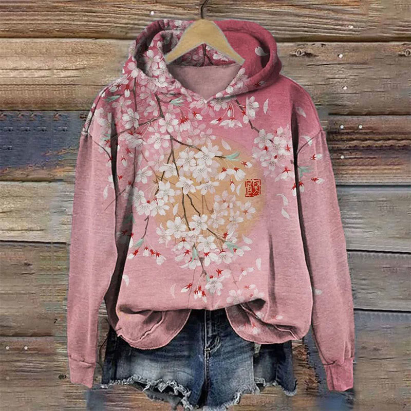 Cherry Blossom Full Moon Japanese Art Gradient Hoodie