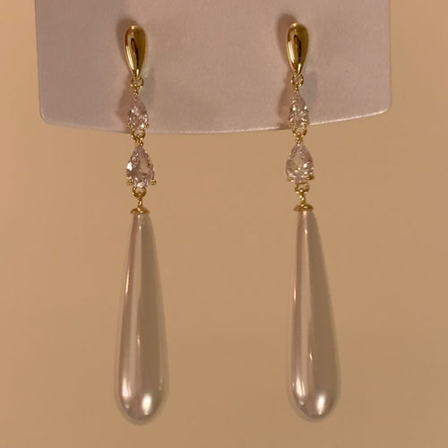 Zircon Pearl Water Droplet Tassel Earrings