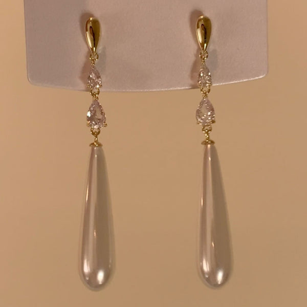 Zircon Pearl Water Droplet Tassel Earrings