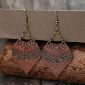 Wooden diamond shaped earrings