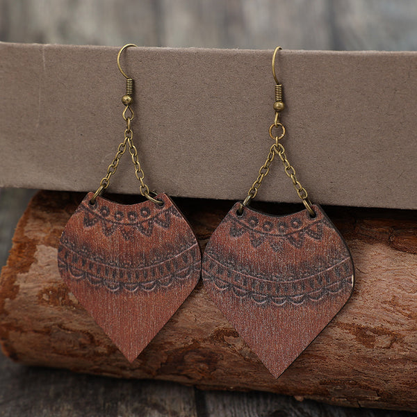 Wooden diamond shaped earrings