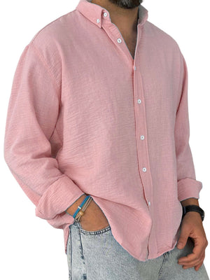 Men's Casual Simple Cotton Lapel Long-Sleeved Shirt