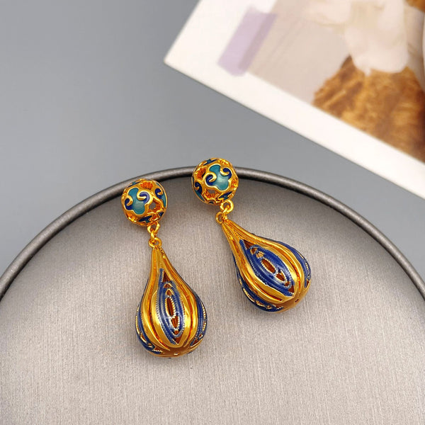 Waterdrop carved enamel earrings