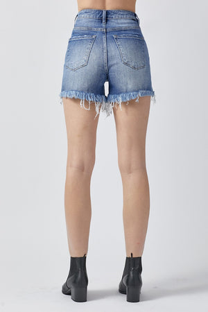 Raw Hem Waist Denim Shorts