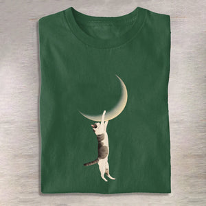 100% Cotton Japanese Moon Cat Print T-shirt