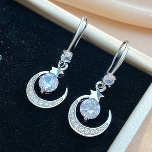 Diamond Studded Star And Moon Earrings