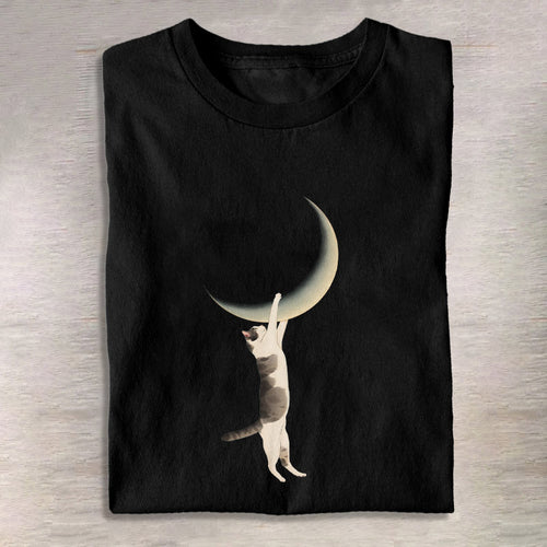 100% Cotton Japanese Moon Cat Print T-shirt