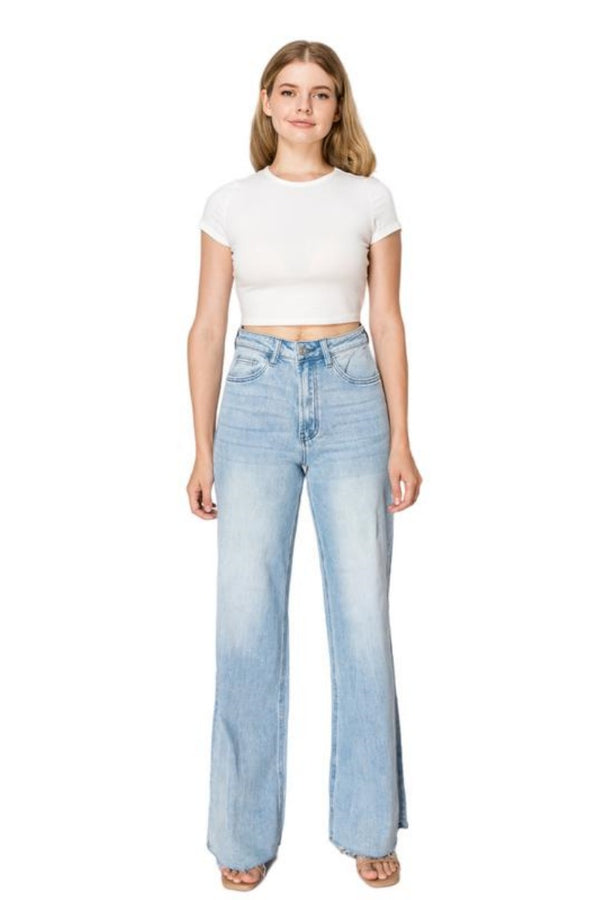 High Waisted Light Blue Wide Leg Jeans