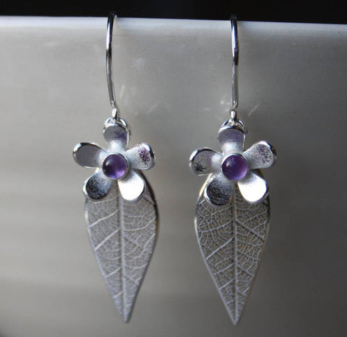 Flower And Leaf Pendant Earrings