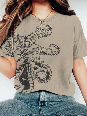 Octopus Asymmetric Print T-shirt