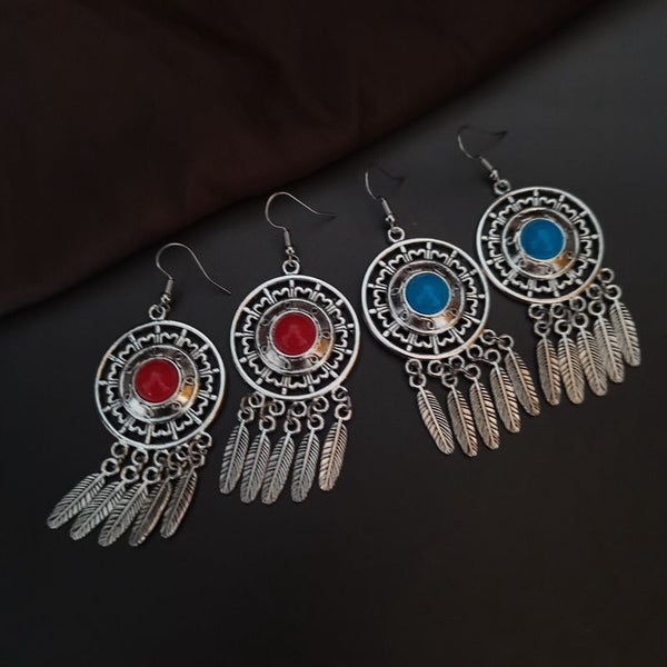 Red And Blue Feather Earrings