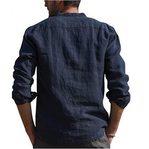 Men's Cotton Linen Summer Solid Color  Stand-Up Collar Long-Sleeved Shirts