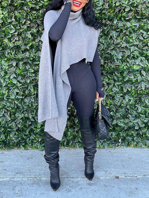 Slit Asymmetrical Turtleneck Top