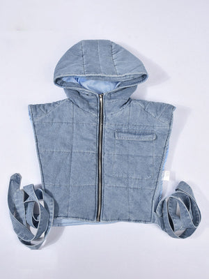 Denim Hooded Puffer Vest