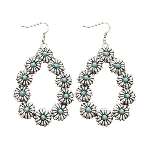 Retro Water Drop Shaped Turquoise Flower Earrings