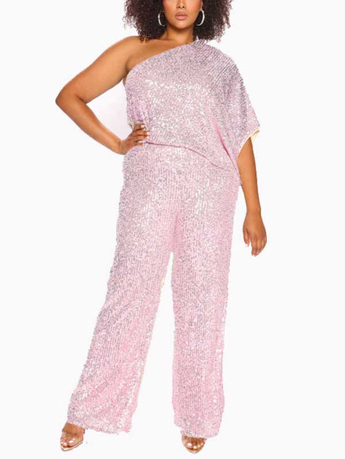 One Shoulder Sequin Jumpsuit