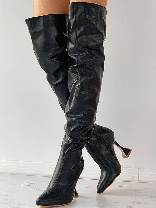 Pointed Toe Sculptural Heeled Over The Knee Boots