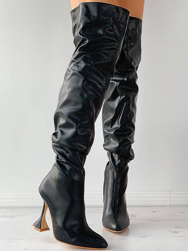 Pointed Toe Sculptural Heeled Over The Knee Boots