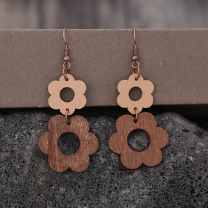 Double layer splicing wooden earrings