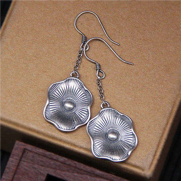 Retro Pearl Lotus Blue Lotus Pure Silver Earrings