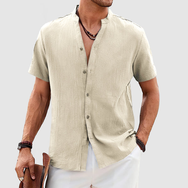 Men's Casual Daily Cotton Linen Short Sleeve Shirt