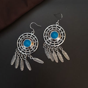 Red And Blue Feather Earrings