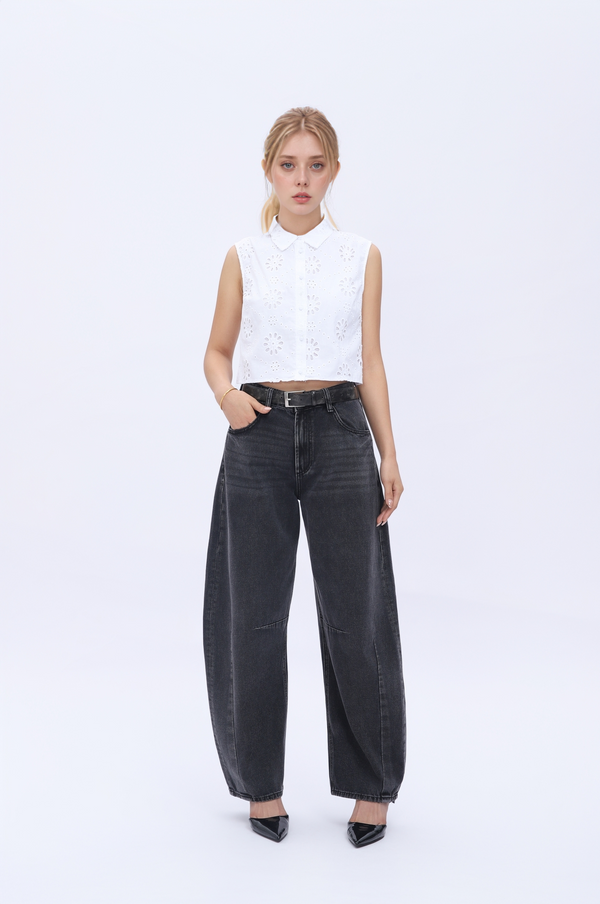 High Waist Barrel Leg Leans By No Brand Womens High Waist Casual Denim Pants