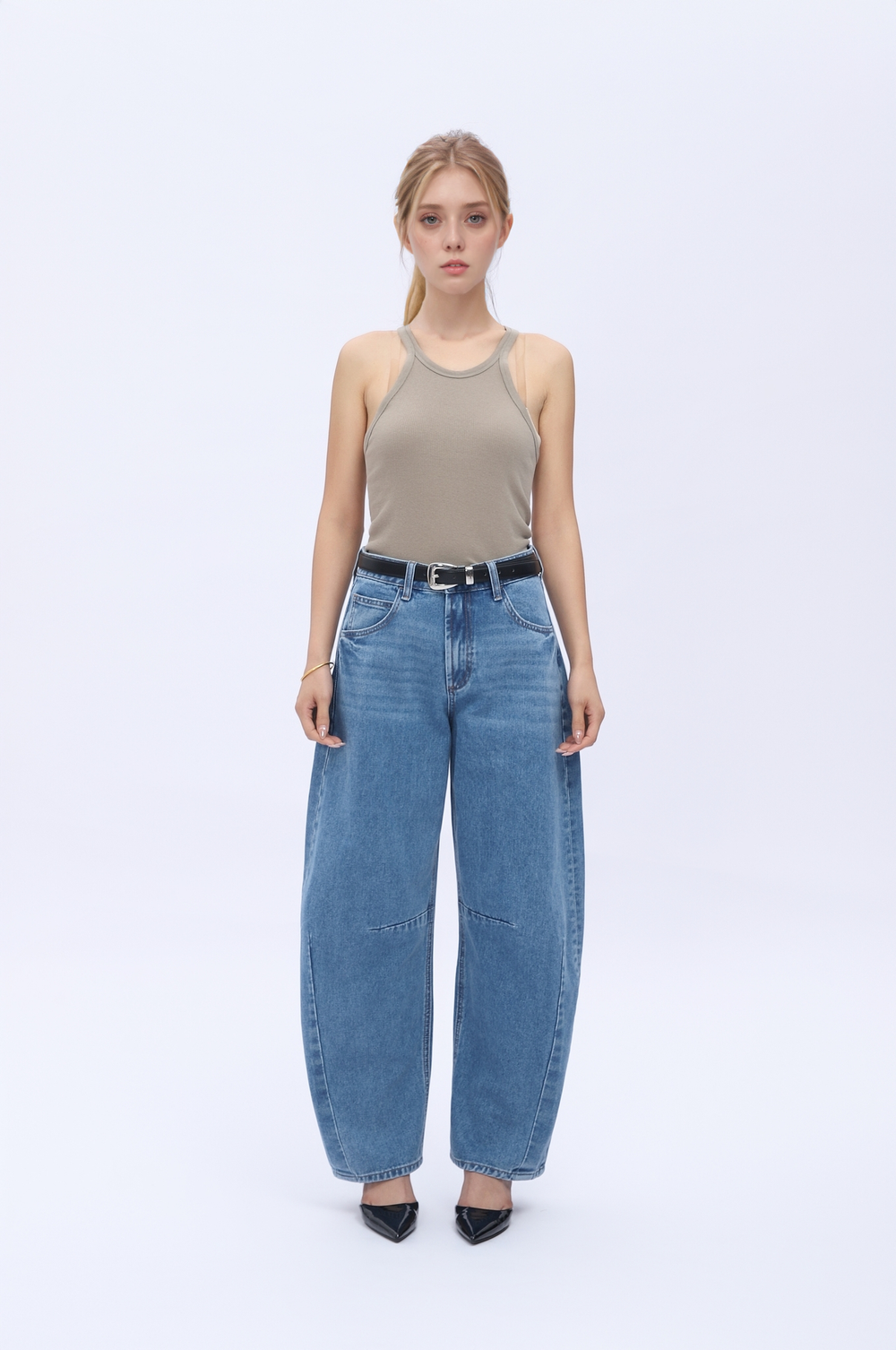High Waist Barrel Leg Leans By No Brand Womens High Waist Casual Denim Pants