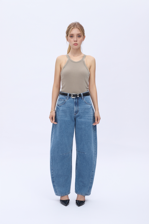 High Waist Barrel Leg Leans By No Brand Womens High Waist Casual Denim Pants