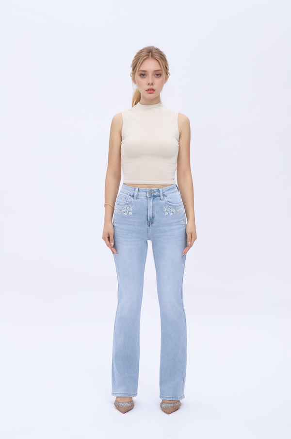 BlueMoment Women's Straight Leg Jeans High Stretchy Mid Rise Trendy Straight Leg Jeans Classic Fit Denim Jeans for Women