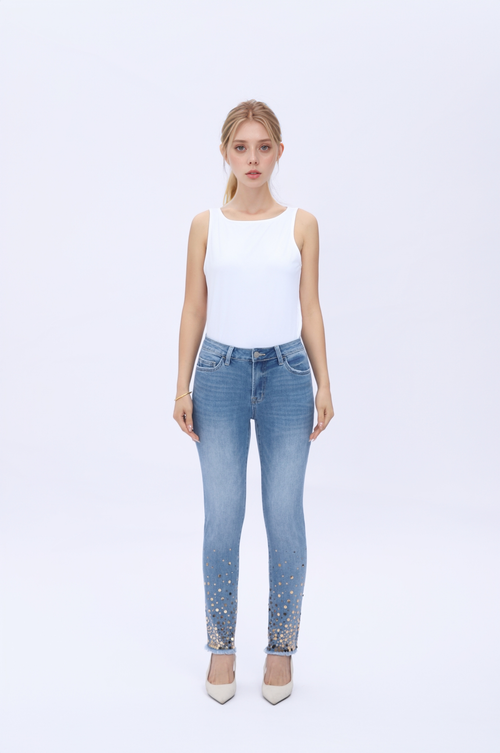 ONESO Women's Straight Leg Jeans High Stretchy Mid Rise Trendy Straight Leg Jeans Classic Fit Denim Jeans for Women