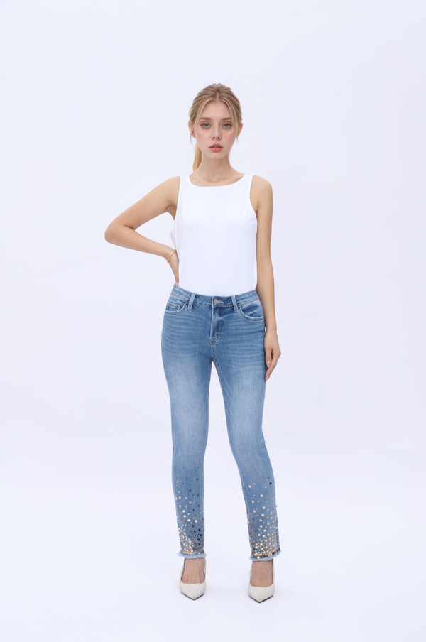 ONESO Women's Straight Leg Jeans High Stretchy Mid Rise Trendy Straight Leg Jeans Classic Fit Denim Jeans for Women